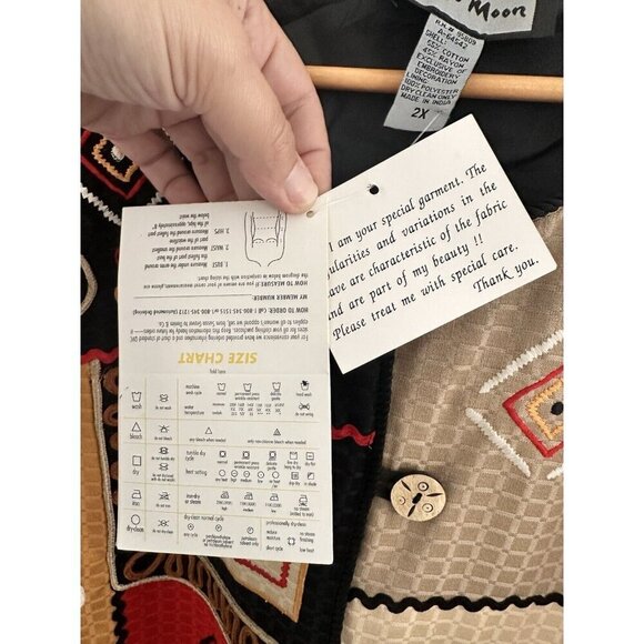 NWT INDIGO MOON Patchwork Applique Jacket 2X Button Artsy Hippie Boho Chic Aztec - Picture 5 of 13